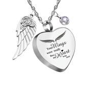 ZEZILE Heart Urn Necklace for Ashes with 12 Birthstones Cremation Jewelry for Ashes -Your Wings Were Ready My Heart Was Not