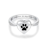 ZEZILE Heart Urn Ring for Pet Dog Ashes Keepsake Memorial Jewelry Forever in My Paw Print Cremation Finger Rings