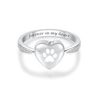 ZEZILE Love Heart Urn Ring for Pet Dog/Cat's Ashes Keepsake Memorial Jewelry Forever in My Heart Paw Print Cremation Finger Rings