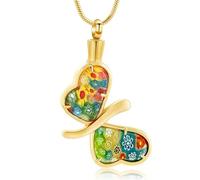 ZEZILE Murano Butterfly Glass Multi Color Flower Cremation Jewelry Ash Pendant Blue