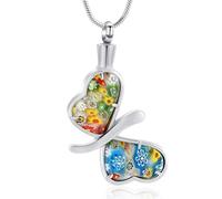 ZEZILE Murano Butterfly Glass Multi Color Flower Cremation Jewelry Ash Pendant Blue