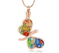 ZEZILE Murano Butterfly Glass Multi Color Flower Cremation Jewelry Ash Pendant Blue