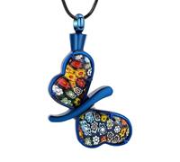 ZEZILE Murano Butterfly Glass Multi Color Flower Cremation Jewelry Ash Pendant Blue
