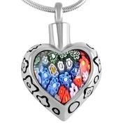 ZEZILE Red/Blue/Multicolor Glass Flower Heart Pendant Women Charm,Murano Keepsake Jewelry Cremation Necklace for Ashes