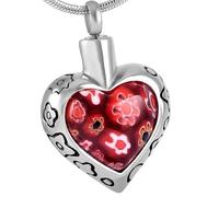 ZEZILE Red/Blue/Multicolor Glass Flower Heart Pendant Women Charm,Murano Keepsake Jewelry Cremation Necklace for Ashes