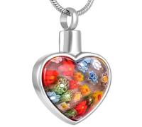 ZEZILE Red/Blue/Multicolor Glass Flower Heart Pendant Women Charm,Murano Keepsake Jewelry Cremation Necklace for Ashes