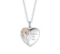ZEZILE Stainless Steel Angel Wing With Rose Heart Cremation Urn Necklace Keepsake Memorial Pendant For Ash Customize Jewelry Gift