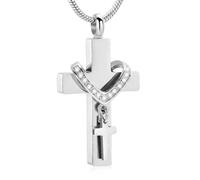 ZEZILE Stainless Steel Cross Memorial Cremation Ashes Urn Pendant Necklace Keepsake Jewelry Urn Set With Diamonds Eternity Jewelry