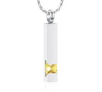 ZEZILE Stainless Steel Cube Memorial Crystal Cremation Bar Urn Jewelry Ashes Holder Necklace Pendant Keepsake Birthstone Series