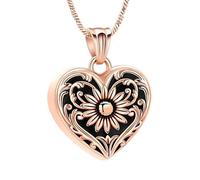 ZEZILE Sunflower Cremation Jewelry Heart Urn Necklace for Ashes Stainless Steel Memorial Human Pet Ashes Keepsake Pendant