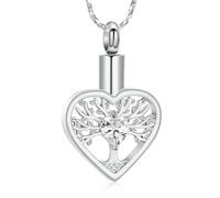 ZEZILE Tree of Life Heart Urn Necklace for Ashes Cremation Jewelry Urn Locket Keepsake Human Ashes Holder Memorial Pendant for Women