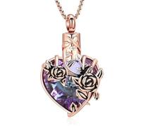ZEZILE Urn Necklace for Ashes Roseflower Cremation Jewelry Keepsake Crystal Pendant Pet Ashes Memorial Gifts for Women Men