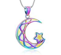 ZEZILE Urn Necklace for Ashes Stainless Steel Cremation Jewelry Star Moon Ashes Pendant Keepsake Memorial Ashes Necklace for Women Men