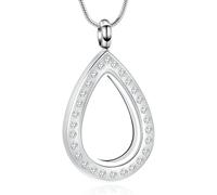 ZEZILE Water Droplets Urn Necklace for Ashes Glass Cremation Jewelry Stainless Steel Keepsake Memorial Ashes Pendant for Women Men