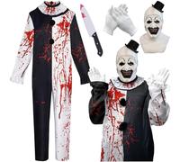 Zezuxy Clown Black White Jumpsuit With Mask Scary Movie Costume Halloween(White,XL)