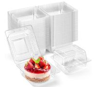 Zezzxu 50 Pack Clear Plastic Clamshell Food Containers, Square Cake Slice Containers with Hinged Lids, Disposable To Go Boxes for Cookies, Desserts, Fruits, Salads, Sandwiches