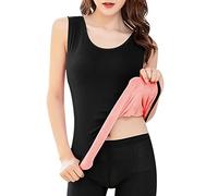 zF Ladies Thermal Sleeveless Camisole Lace Underwear Womens Fleece Lined Warm Crew Neck T Shirt Fleece Pullover Tops Basic Tank Baselayer Top Winter Undershirt - Black, M