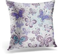 ZFENGYYUAN 18x18inches Gray Butterfly Pink Violet Blue Butterflies Purple Flower Pattern Home Decor Throw Pillow Cover