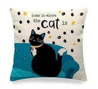 ZFENGYYUAN Black CAT Cushion Covers Home is where the cat is Throw Pillow Covers blue sofa funny cat For Home Bedroom Outdoor sofa Garden Bench Cushions Couch Bed Decor Pillow covers 45x45cm