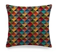 ZFENGYYUAN Geometric Tapestry LINEN Fabric Cushion Cover Multicoloured Red Blue Green Yellow Triangular Harlequin Patten 18"x18" Square Pillow Case Modern contemporary home decors