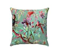 ZFENGYYUAN Mineral Blue Colourful Bird Paradise Square Cushion Cover Polyester & velvet Fabric Machine Washable 100% Cotton 18" x 18" inches