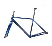 ZFF 700C Gravel Bike Frame with Carbon Fiber Fork 44cm 47cm 50cm 53cm 56cm Cyclocross Disc Brake Road Bike Frameset Cr-mo Steel Thru Axle Frame F100*12mm R142*12mm BSA BB68mm(Blue-Purple,44cm)