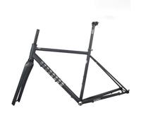 ZFF 700C Gravel Bike Frame with Carbon Fiber Fork 44cm 47cm 50cm 53cm 56cm Cyclocross Disc Brake Road Bike Frameset Cr-mo Steel Thru Axle Frame F100*12mm R142*12mm BSA BB68mm(Matte Black-Gray,50cm)
