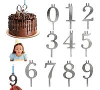 ZFFAFUR 10PC Reusable Birthday Cake Candle Holder Set, 0-9 Metal Number Stands for Birthdays & Anniversaries, Silver Cake Topper Decorations with Adjustable Candle Holders, Party Accessories