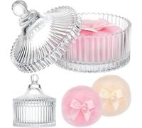 ZFFAFUR 3-Piece Deluxe Powder Puff and Jar Set - Crystal Glass Storage with Two Large Reusable Puffs for Face and Body - Classic Vanity Organizer
