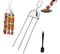 ZFFAFUR 3-Way Flat Stainless Steel BBQ Skewers Kit with Sliding Push Bar - Versatile Grilling Rack for Kabobs, Perfect Even Cooking for Meat, Chicken, Sausages & Garden-Fresh Veggies