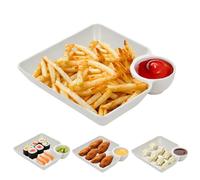 ZFFAFUR Chips and Salsa Serving Dish, Dip Bowls, White Dipping Bowls Soy Sauce Plate for Side Dishes with Dipping Sauce Compartment, for Tomato Sauce, Vinegar, BBQ and Party Dinner
