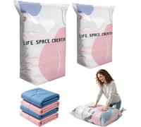 ZFFAFUR No-Pump Vacuum Storage Bags 2-Pack Large - Press & Seal Space Saver for Clothes, Duvets, Pillows & Blankets - Keeps Bedding Dry, Dust-Free & Compact for Travel & Home Organisation