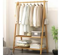 ZFFDPQQ Foldable Wooden Clothes Rail Standclothes rack with Double Layer Storage Shelf,Clothes Rail for Bedroom, Portable Extra Large Garment Rack 2-Tire Storage Box Shelves for Entryway