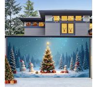ZFFLYH Christmas Garage Door Banner Decoration Large Christmas Backdrop Happy New Year Photography Background for Indoor Outdoor Xmas Party Wall Decor,Snowman Pine,16X7FT