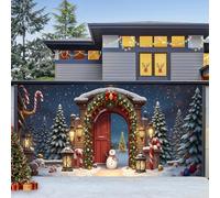 ZFFLYH Christmas Garage Door Banner Decoration Large Christmas Backdrop Happy New Year Photography Background for Indoor Outdoor Xmas Party Wall Decor,Porch Snowman,16X7FT