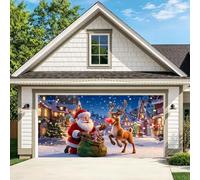 ZFFLYH Christmas Garage Door Cover 3D Full Size Banner Hook And Loop Design | Realistic Garage Scene Design Backdrop for Single Bay / 1.5 Width / Double Wide / Dual Doors / Triple Bays