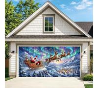 ZFFLYH Christmas Garage Door Cover 3D Full Size Banner Hook And Loop Design | Realistic Garage Scene Design Backdrop for Single Bay / 1.5 Width / Double Wide / Dual Doors / Triple Bays