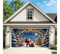 ZFFLYH Christmas Garage Door Cover 3D Full Size Banner Hook And Loop Design | Realistic Garage Scene Design Backdrop for Single Bay / 1.5 Width / Double Wide / Dual Doors / Triple Bays