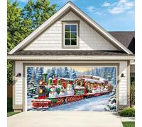ZFFLYH Christmas Garage Door Cover 3D Full Size Banner Hook And Loop Design | Realistic Garage Scene Design Backdrop for Single Bay / 1.5 Width / Double Wide / Dual Doors / Triple Bays