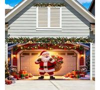 ZFFLYH Christmas Garage Door Cover 3D Full Size Banner Hook And Loop Design | Realistic Garage Scene Design Backdrop for Single Bay / 1.5 Width / Double Wide / Dual Doors / Triple Bays