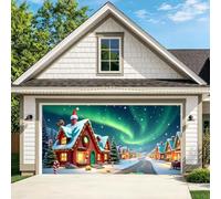 ZFFLYH Christmas Garage Door Cover 3D Full Size Banner Hook And Loop Design | Realistic Garage Scene Design Backdrop for Single Bay / 1.5 Width / Double Wide / Dual Doors / Triple Bays
