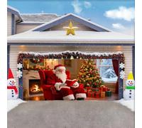ZFFLYH Christmas Garage Door Cover Banner Decoration Large Backdrops Holiday Door Cover Mural for Christmas Decoration for Xmas Eve Holiday Outdoor Wall Decor,Santa Claus,6.5x5FT