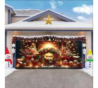 ZFFLYH Christmas Garage Door Cover Banner Decoration Large Backdrops Holiday Door Cover Mural for Christmas Decoration for Xmas Eve Holiday Outdoor Wall Decor,Christmas Wreath,16x7FT