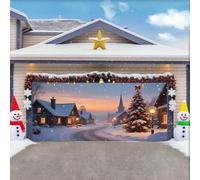 ZFFLYH Christmas Garage Door Cover Banner Decoration Large Backdrops Holiday Door Cover Mural for Christmas Decoration for Xmas Eve Holiday Outdoor Wall Decor,Sunset Village,16x7FT
