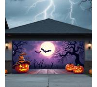 ZFFLYH Halloween Garage Door Cover Decorations Banner, Large Halloween Hanging Backdrop Door Cover Wall Decorations for Outdoor Holiday Decorations,Bat,16 * 7