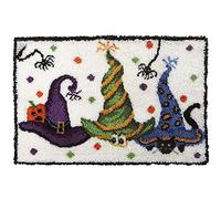 ZFFLYH Halloween Latch Hook Kits Rug for Adults Kids, DIY Crochet Yarn Kits Anti Slip Base Fabric with Printed Canvas Mat Tapestry Needlework Sets 20" X 15,Halloween hat