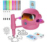 ZFFLYH Interactive Educational Drawing Robot for Kids, Astronaut Montessori Learning Toy with 100 Cards &12 Color Pens Voice Smart Art Painting Machine,Pink