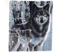ZFFLYH Large Latch Hook Kits for Adults Rug, 3D Snow Wolf Tapestry Yarn Needlework Cushion Making Crafts, Snow Wolf (43X34.5Inch/109X88cm)