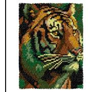 ZFFLYH Latch Hook Kits for Adults, DIY Crochet Yarn Rugs Hooking Craft Kit Colour Pre-Printed Canvas Rug Cross Stitch Crocheting Embroidery Tapestry Home Decoration 20.5''X15'',Tiger