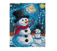 ZFFLYH Latch Hook Kits for Adults, DIY Crochet Yarn Rugs Hooking Craft Kit Colour Pre-Printed Canvas Rug Cross Stitch Crocheting Embroidery Tapestry Home Decoration 20.5''X15'',Starry Sky Snowman